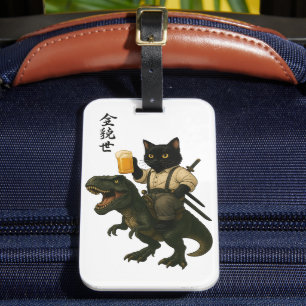 Samurai-Katze mit Bier & T-Rex Retro-Japanische Gepäckanhänger