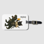 Samurai-Katze mit Bier & T-Rex | Retro-Japanische  Gepäckanhänger (Vorderseite (Horizontal))
