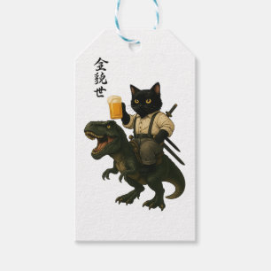 Samurai-Katze mit Bier & T-Rex Retro-Japanische Geschenkanhänger
