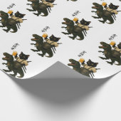 Samurai-Katze mit Bier & T-Rex | Retro-Japanische  Geschenkpapier (Ecke)