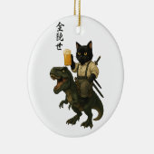 Samurai-Katze mit Bier & T-Rex | Retro-Japanische Keramik Ornament (Rechts)