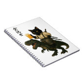 Samurai-Katze mit Bier & T-Rex | Retro-Japanische  Notizblock (Rechte Seite)