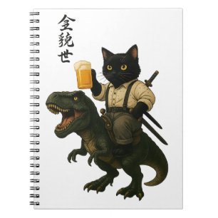 Samurai-Katze mit Bier & T-Rex Retro-Japanische Notizblock