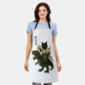 Samurai-Katze mit Bier & T-Rex | Retro-Japanische  Schürze (Getragen)