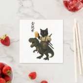 Samurai-Katze mit Bier & T-Rex | Retro-Japanische Serviette (Beispiel)