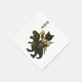 Samurai-Katze mit Bier & T-Rex | Retro-Japanische Serviette (Ecke)