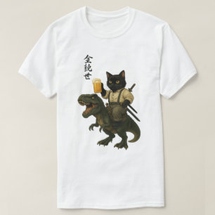 Samurai-Katze mit Bier & T-Rex Retro-Japanische T-Shirt
