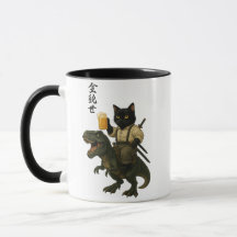 Samurai-Katze mit Bier & T-Rex | Retro-Japanische 