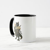 Samurai-Katze mit Bier & T-Rex | Retro-Japanische Tasse (Vorderseite Links)