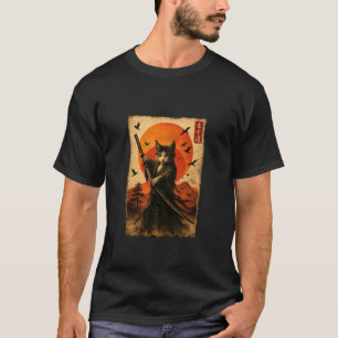 Samurai-Katze mit Katana Japanischer Sonnenunterga T-Shirt