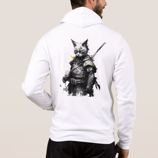 Samurai-Katze mit Katana, schwarz und gelb Hoodie (Rückseite)