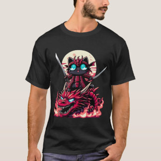 Samurai Katze mit Schwert auf Dragon in epischer S T-Shirt