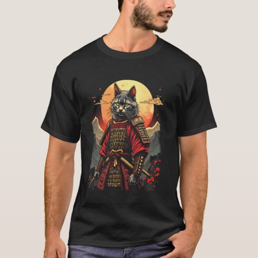 Samurai-Katze Mond T-Shirt (Vorderseite)