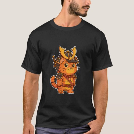 Samurai-Katze Orange-Rüstung T-Shirt (Vorderseite)