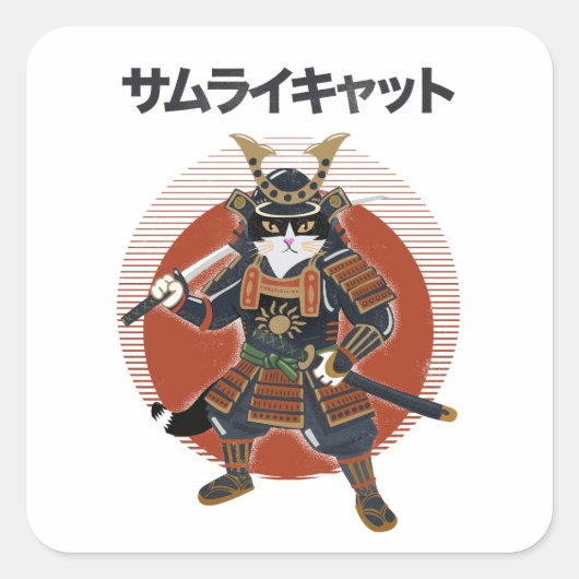 Samurai-Katze Quadratischer Aufkleber (Vorderseite)
