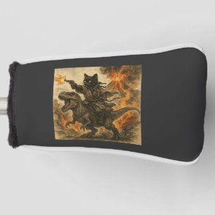 Samurai-Katze reitet auf Dinosaurier bei Vulkanaus Golf Headcover
