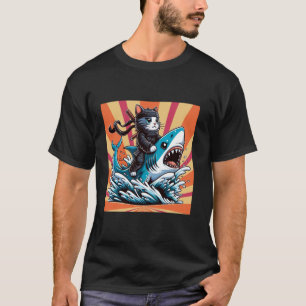 Samurai-Katze Retro-Ninja Japanische Katzen-Hai Ka T-Shirt