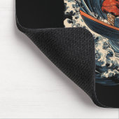 Samurai-Katze surft auf der großen Welle Ronin Kat Mousepad (Ecke)