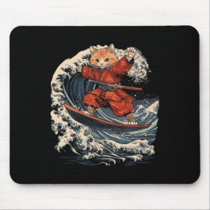 Samurai-Katze surft auf der großen Welle Ronin Kat Mousepad