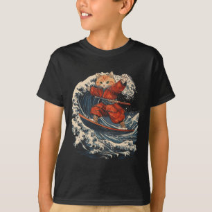 Samurai-Katze surft auf großer Welle Ronin Katana T-Shirt