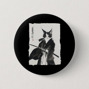 Samurai-Katze-Tee Vintage Ukiyo-e Krieger Kunst Gr Button
