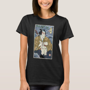 Samurai & Katze Ukiyo E Japanischer Krieger Samur T-Shirt