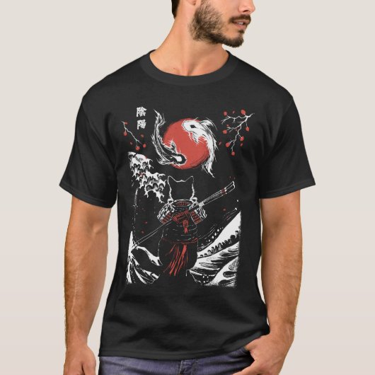 Samurai-Katze und Koi-Karpfen T-Shirt (Vorderseite)