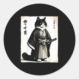 Samurai-Katze Vintage Krieger japanisches Anime Runder Aufkleber