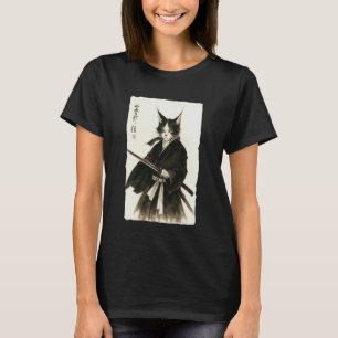 Samurai-Katze Vintage Retro Ukiyo-e Krieger Grafik T-Shirt