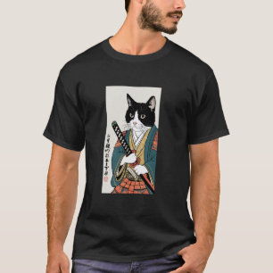 Samurai-Katze Vintage Ukiyo-e Krieger Grafik Kunst T-Shirt