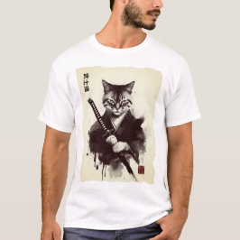 Samurai-Katze, wilde japanische Kunst  T-Shirt