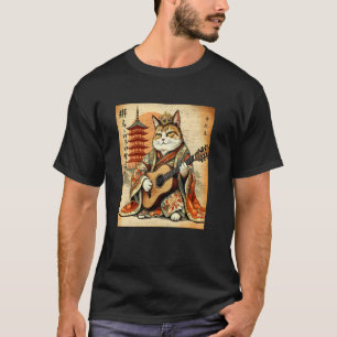 Samurai-Katze zerfetzt japanische Krieger-Gitarren T-Shirt