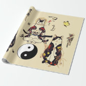 SAMURAI-KATZEN IN SKULL,SKELETON,BUTTERFLY-TATTOOS GESCHENKPAPIER (Ungerollt)