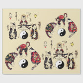 SAMURAI-KATZEN IN SKULL,SKELETON,BUTTERFLY-TATTOOS GESCHENKPAPIER (Flach)