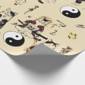 SAMURAI-KATZEN IN SKULL,SKELETON,BUTTERFLY-TATTOOS GESCHENKPAPIER (Ecke)