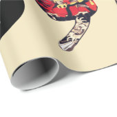 SAMURAI-KATZEN IN SKULL,SKELETON,BUTTERFLY-TATTOOS GESCHENKPAPIER (Rolleneckpunkt)