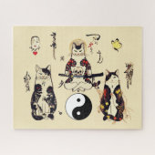 SAMURAI-KATZEN IN SKULL,SKELETON,BUTTERFLY-TATTOOS PUZZLE (Horizontal)