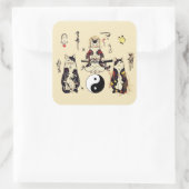 SAMURAI-KATZEN IN SKULL,SKELETON,BUTTERFLY-TATTOOS QUADRATISCHER AUFKLEBER (Tasche)