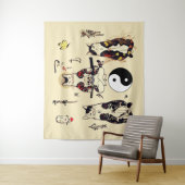 SAMURAI-KATZEN IN SKULL,SKELETON,BUTTERFLY-TATTOOS WANDTEPPICH (Beispiel)