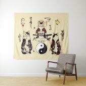 SAMURAI-KATZEN IN SKULL,SKELETON,BUTTERFLY-TATTOOS WANDTEPPICH (Beispiel (Horizontal))