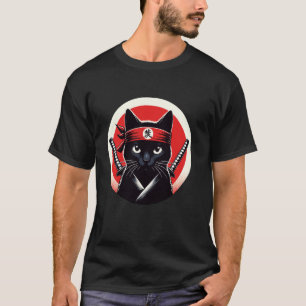 Samurai-Katzen-Krieger Katana japanische Ninja-Kun T-Shirt