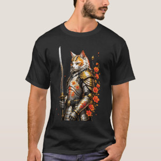 Samurai-Katzen-Rüstung Schwert Japanischer Krieger T-Shirt