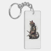 Samurai-Katzen-Schlüsselanhänger Schlüsselanhänger (Vorderseite links)