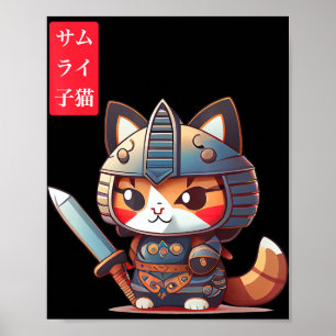 Samurai Kitten Kawaii Japanisch Kunst für Anime Lo Poster