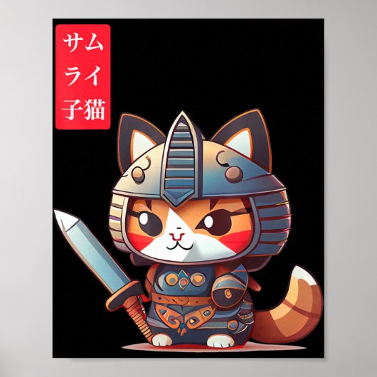 Samurai Kitten Kawaii Japanisch Kunst für Anime Lo Poster (Vorne)