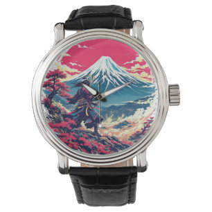 Samurai-Krieger am Berg Fuji Japanische Kunst Armbanduhr