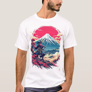 Samurai-Krieger am Berg Fuji Japanisches Kunst-T-S T-Shirt