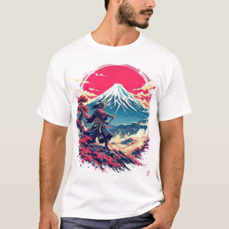 Samurai-Krieger am Berg Fuji Japanisches Kunst-T-S T-Shirt