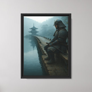 Samurai-Krieger am Misty Lake Tempel Leinwanddruck
