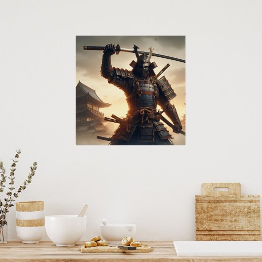 Samurai Krieger in dunkler Rüstung mit dramatische Poster (Küche)